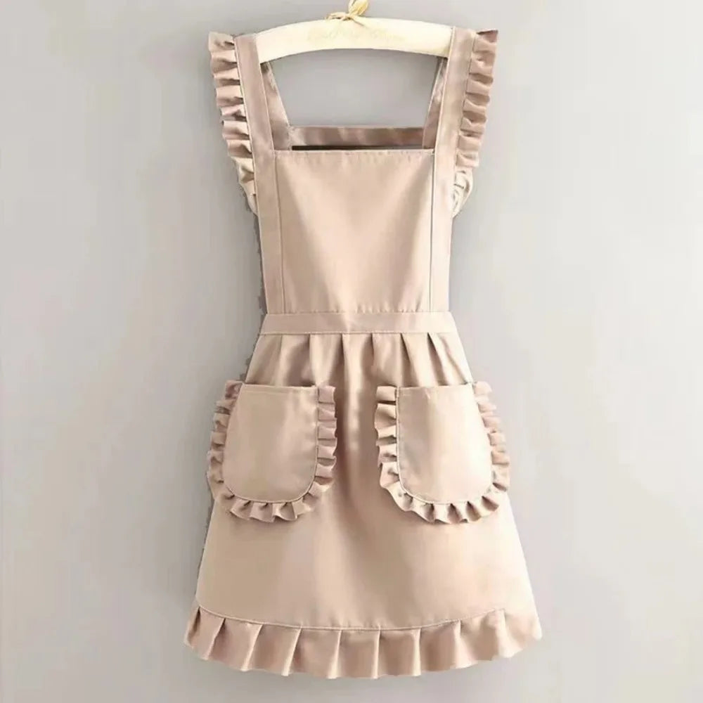 2026 1Pcs Cute Korean Style Apron Female Nail Shop Kitchen Coffee Overalls Home Cooking Cleaning Sleeveless Apron