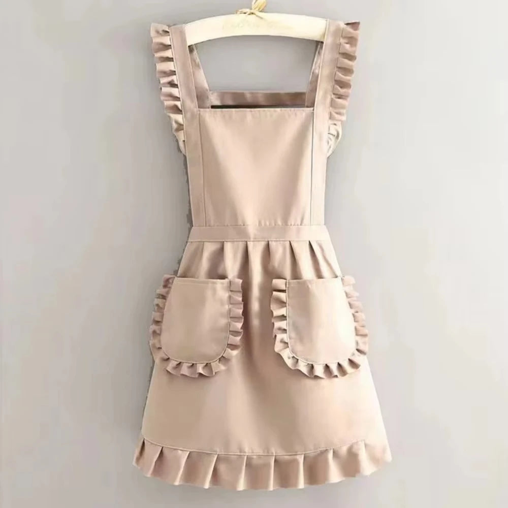 2026 1Pcs Cute Korean Style Apron Female Nail Shop Kitchen Coffee Overalls Home Cooking Cleaning Sleeveless Apron