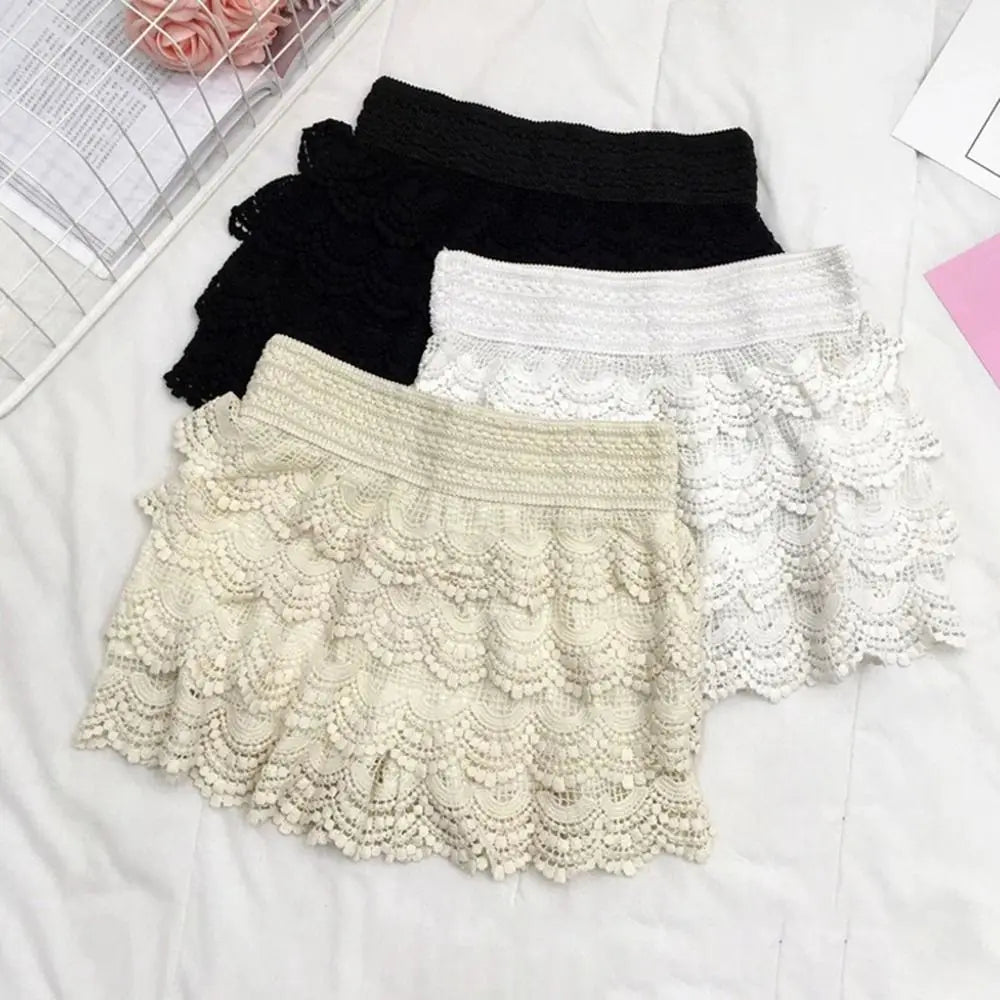 Boho Holiday Crochet Shorts for Women High Waist Hollow Out Lace-up Female Short Ladies Summer All-matching Trousers