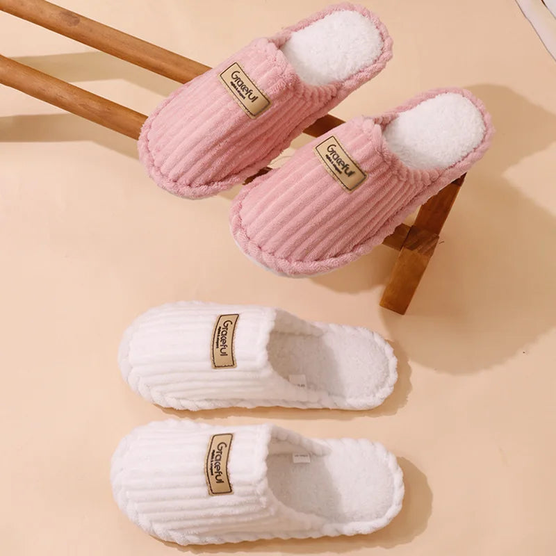 Women's Soft Sole Comfy House Slippers Lightweight Warm Plush Winter Slippers for Women Indoor Non Slip Corduroy Slip On Shoes
