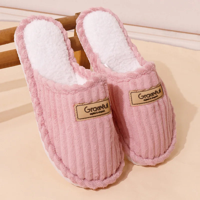Women's Soft Sole Comfy House Slippers Lightweight Warm Plush Winter Slippers for Women Indoor Non Slip Corduroy Slip On Shoes