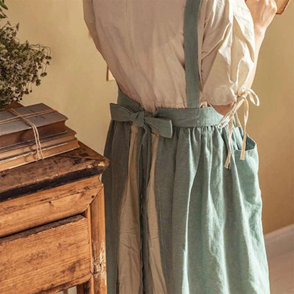 1PC French Pastoral Florist Artsy Cotton Linen Vintage Apron Kitchen Baked Nordic Solid Color Ruffled Apron