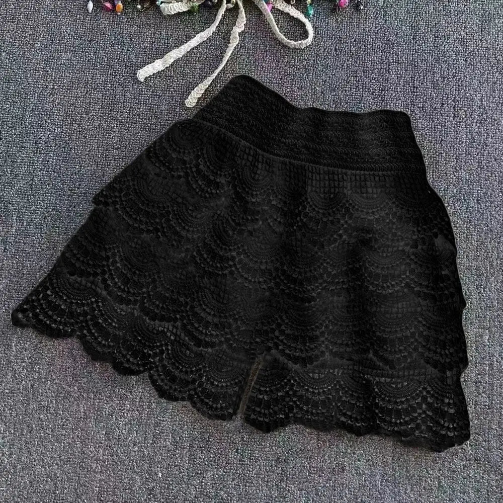Boho Holiday Crochet Shorts for Women High Waist Hollow Out Lace-up Female Short Ladies Summer All-matching Trousers