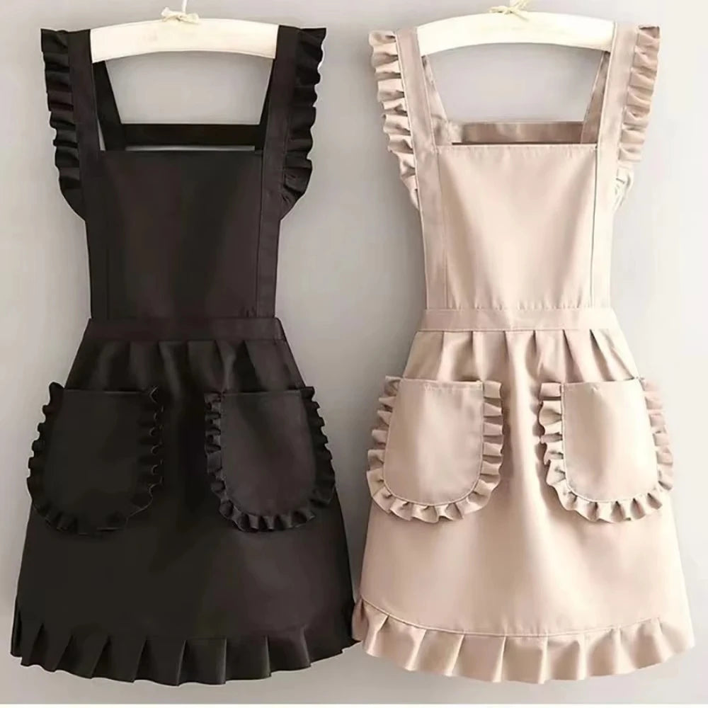2026 1Pcs Cute Korean Style Apron Female Nail Shop Kitchen Coffee Overalls Home Cooking Cleaning Sleeveless Apron