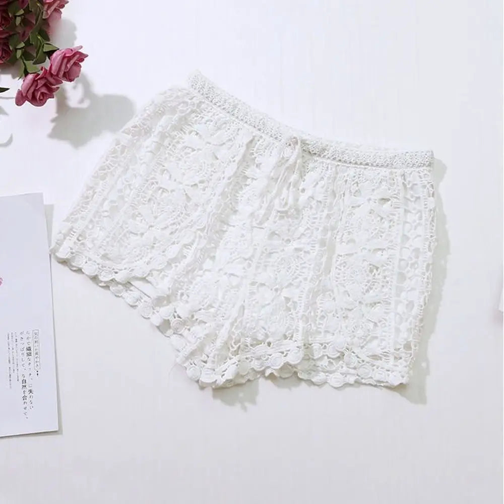 Boho Holiday Crochet Shorts for Women High Waist Hollow Out Lace-up Female Short Ladies Summer All-matching Trousers