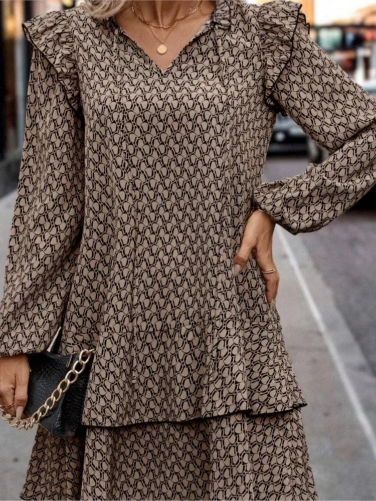 Autumn Women's Print Dress New Fahsion Elegant Casual Long Sleeve Loose Office Holiday Party Mini Dresses For Women Robe Femme